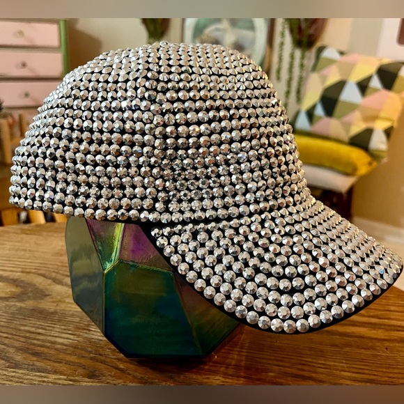 Full Bling! Silver Rhinestone Studded Baseball Cap - Adult OSFM - Picture 4 of 9